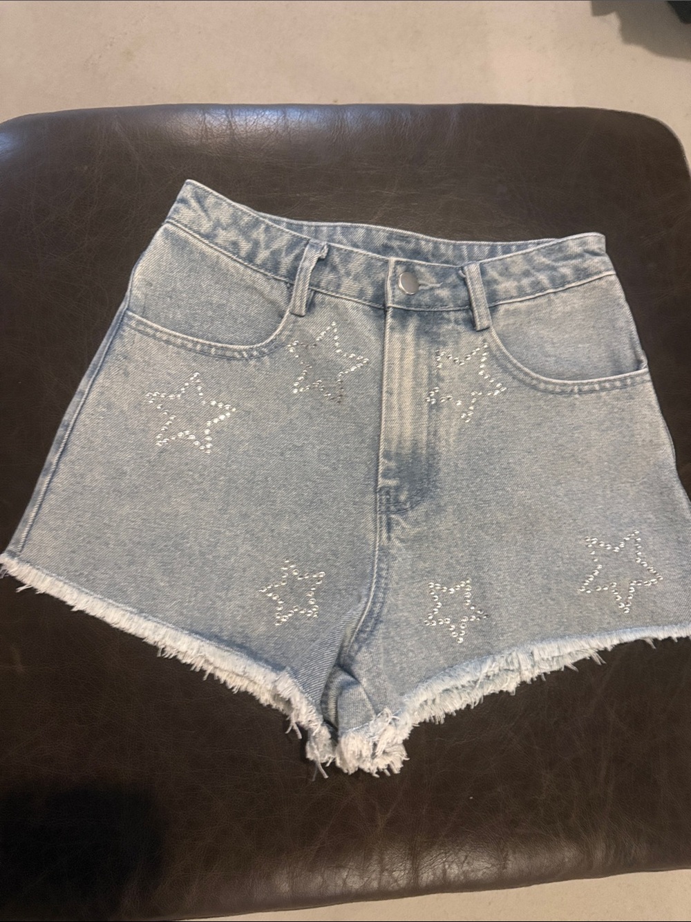Le Lis Light Blue Denim Star Studded Shorts